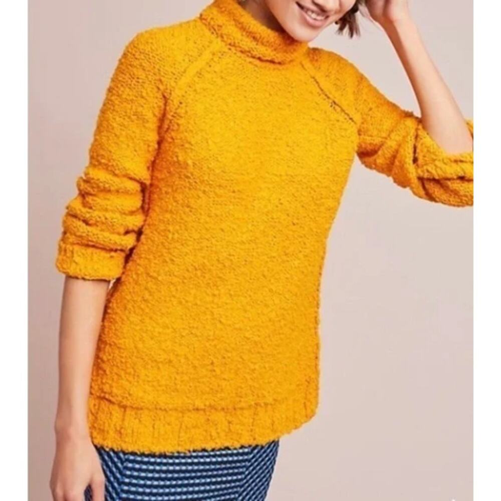 Anthropologie Moth‎ Juliette Sweater Turtleneck Gold Textured Nubby Cotton S